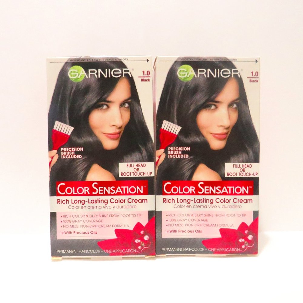 GARNIER COLOR SENSATION RICH LONG-LASTING COLOR CREAM 1.0 BLACK 2 PC LOT